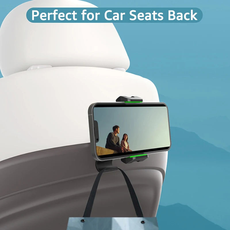 Phone holder on a car seat back