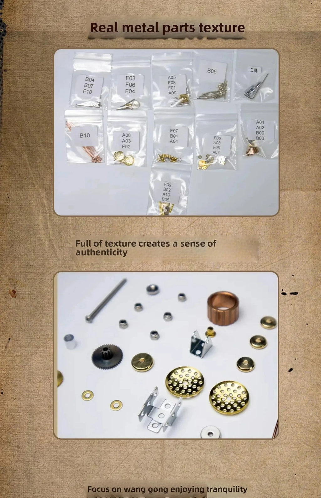 Metal model parts before assembly